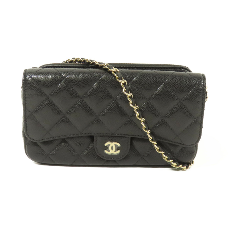 CHANEL 牛皮皮革Chain Shoulder金扣鏈帶肩背袋-0