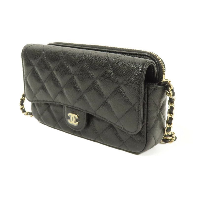 CHANEL 牛皮皮革Chain Shoulder金扣鏈帶肩背袋-1