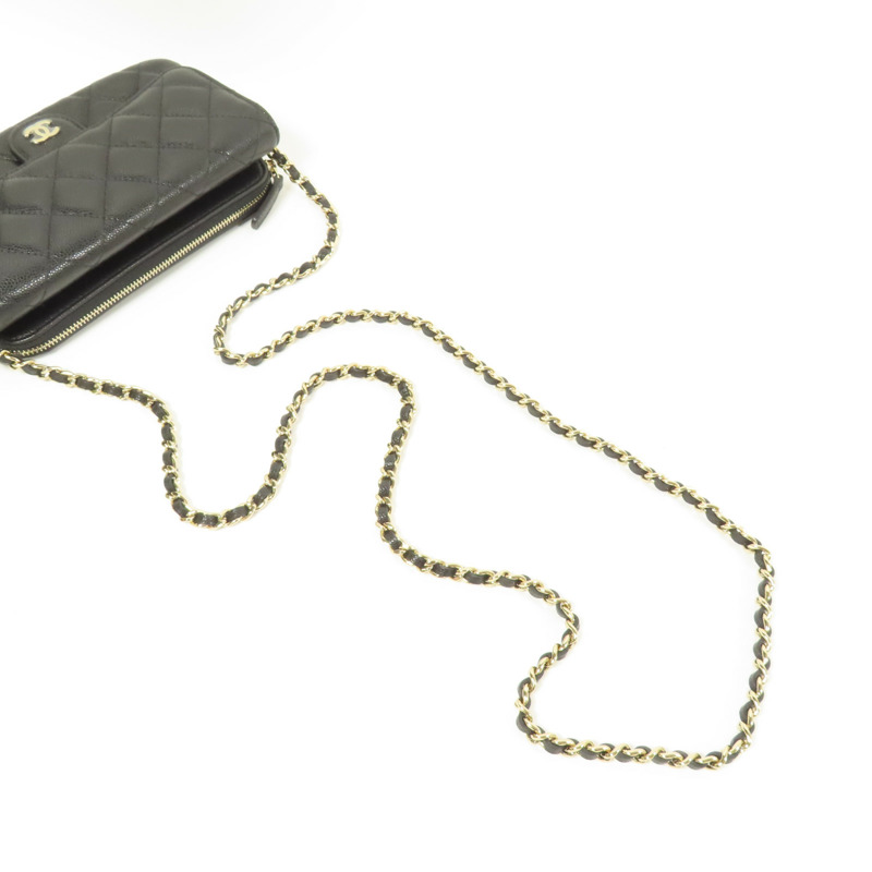 CHANEL 牛皮皮革Chain Shoulder金扣鏈帶肩背袋-8