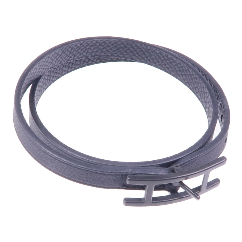 HERMES Swift/Epsom皮革Behapi Double Tour Bracelet手帶Noir-6
