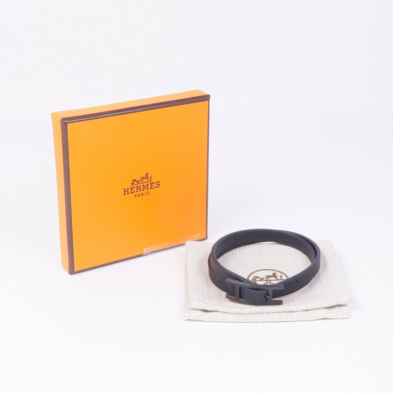 HERMES Swift/Epsom皮革Behapi Double Tour Bracelet手帶Noir-7