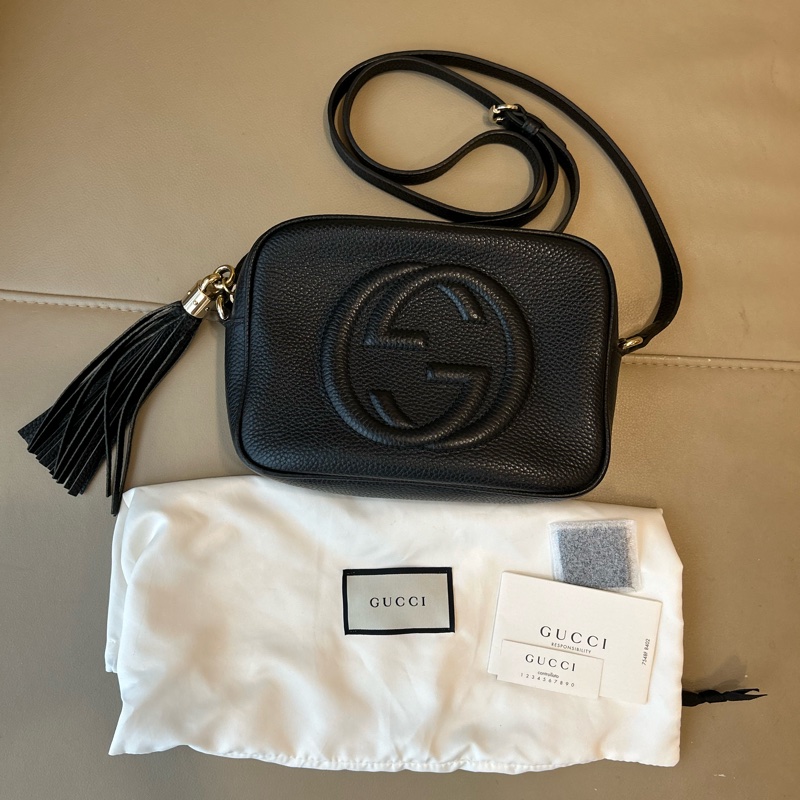 Gucci 流蘇相機包黑色-0