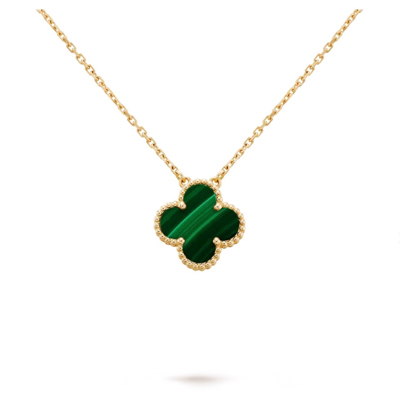 Van Cleef & Arpels梵克雅寶 Alhambra四葉幸運系列 孔雀石四葉草項鍊 綠中花 中號18k黃金-0