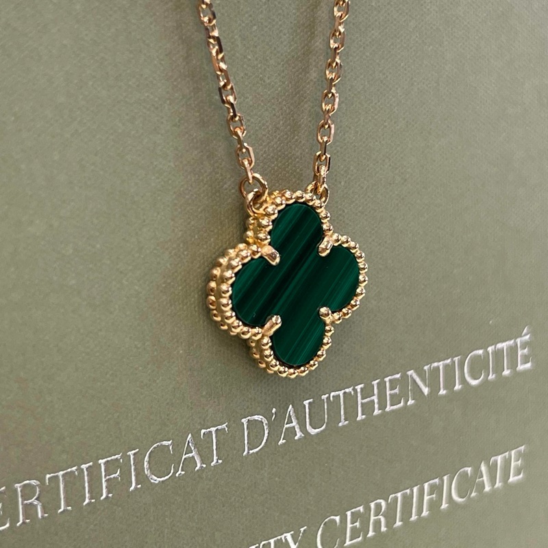 Van Cleef & Arpels梵克雅寶 Alhambra四葉幸運系列 孔雀石四葉草項鍊 綠中花 中號18k黃金-5