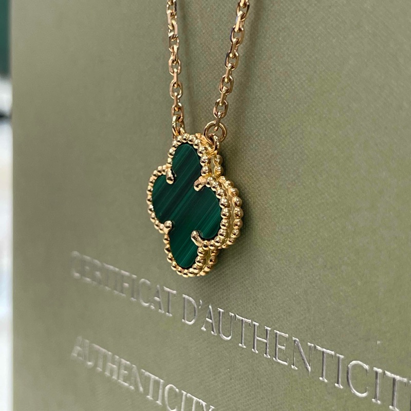 Van Cleef & Arpels梵克雅寶 Alhambra四葉幸運系列 孔雀石四葉草項鍊 綠中花 中號18k黃金-6
