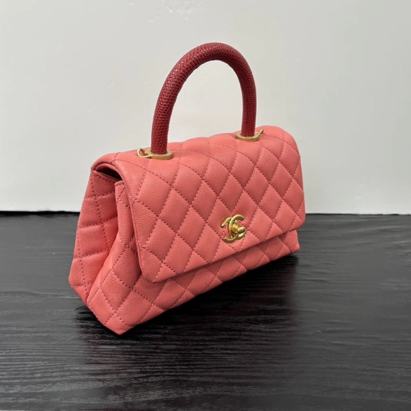 CHANEL CoCohandle小號粉金紅手柄 肩背手提斜背包 23*14*9 99新 配件塵袋保卡-1
