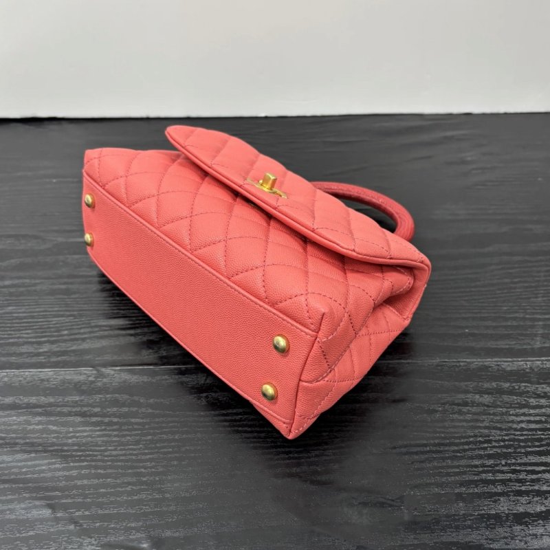 CHANEL CoCohandle小號粉金紅手柄 肩背手提斜背包 23*14*9 99新 配件塵袋保卡-2