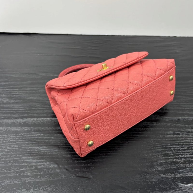 CHANEL CoCohandle小號粉金紅手柄 肩背手提斜背包 23*14*9 99新 配件塵袋保卡-4