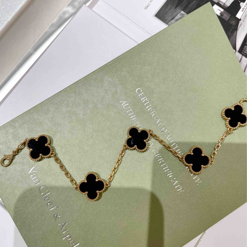 Van Cleef & Arpels梵克雅寶五花手鏈 黑瑪瑙 18k黃金手鏈黑色-1