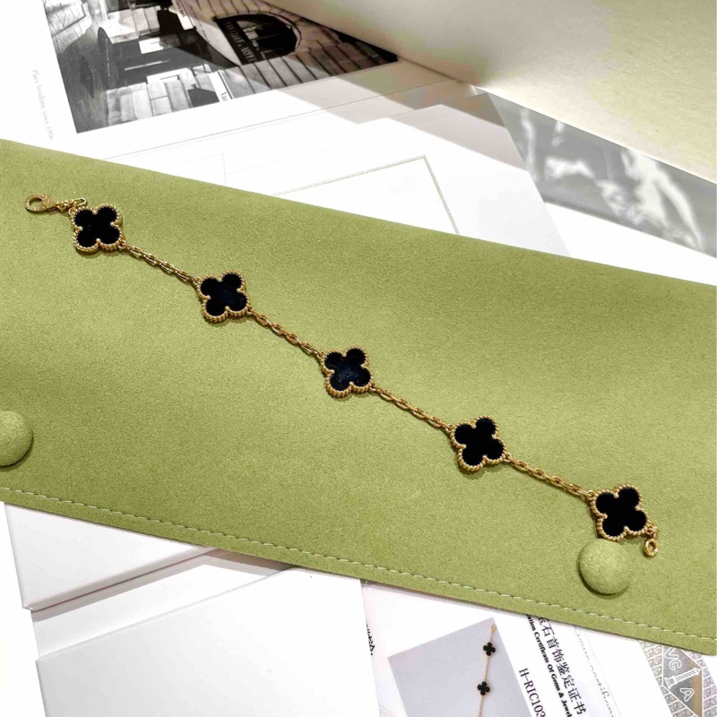 Van Cleef & Arpels梵克雅寶五花手鏈 黑瑪瑙 18k黃金手鏈黑色-2