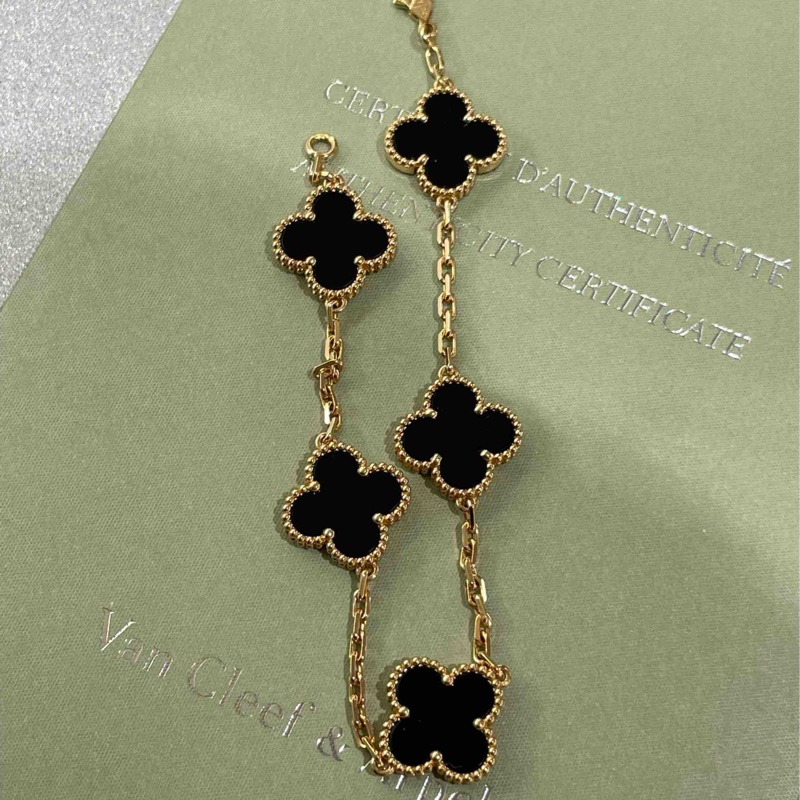 Van Cleef & Arpels梵克雅寶五花手鏈 黑瑪瑙 18k黃金手鏈黑色-4