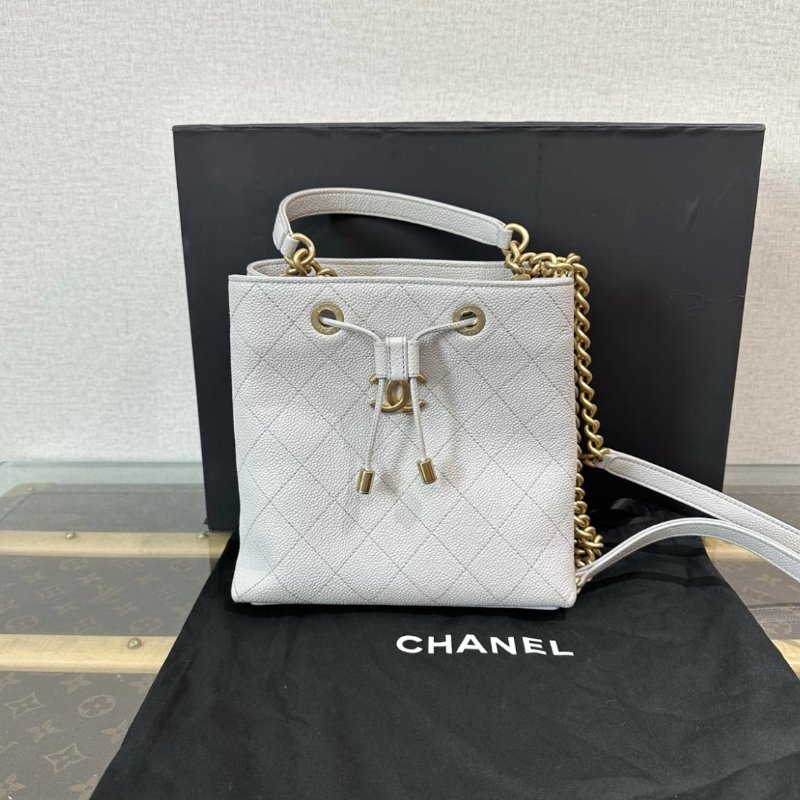 CHANEL 灰金荔枝紋水桶手提肩背包 20*12*20 99新配件盒子塵袋-0