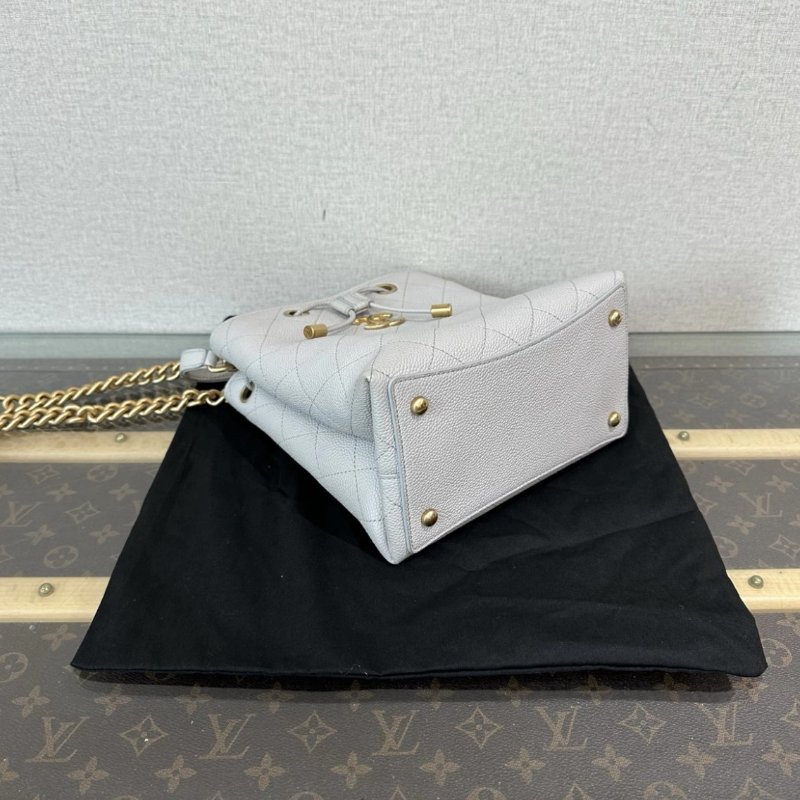 CHANEL灰金荔枝紋水桶手提肩背包 20*12*20 99新配件盒子塵袋-4