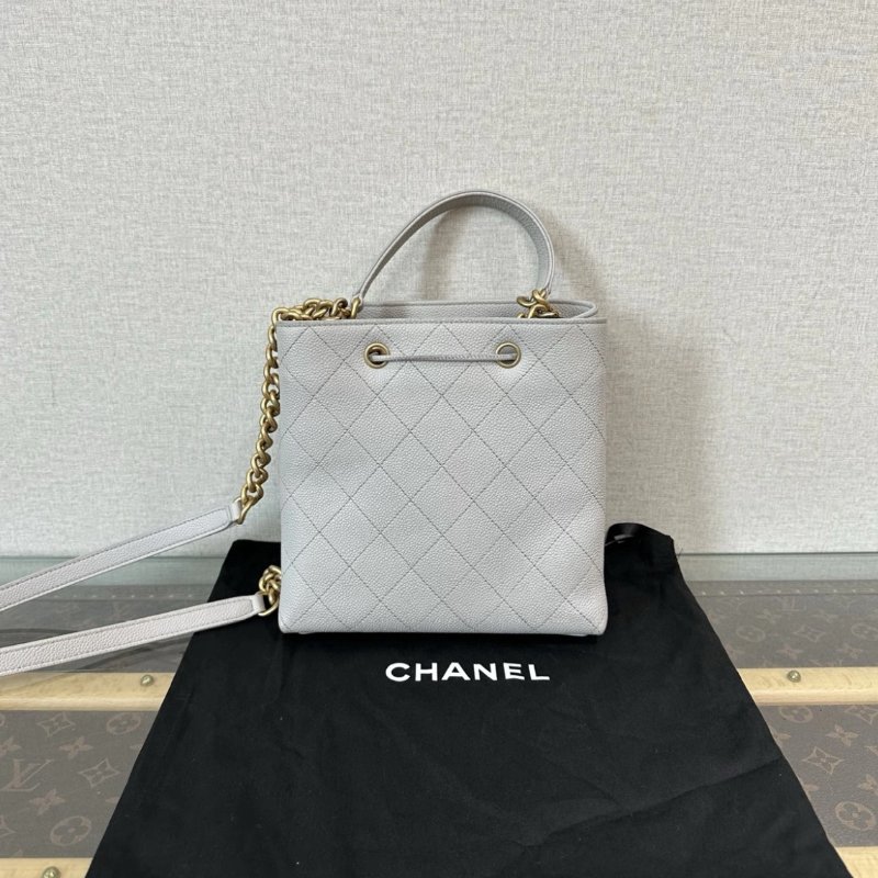 CHANEL灰金荔枝紋水桶手提肩背包 20*12*20 99新配件盒子塵袋-5