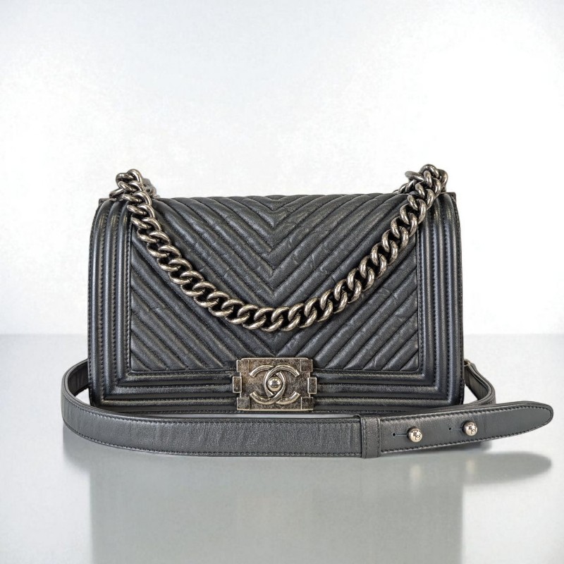 莉亞精品♡Chanel boy25炭灰銀釦-0