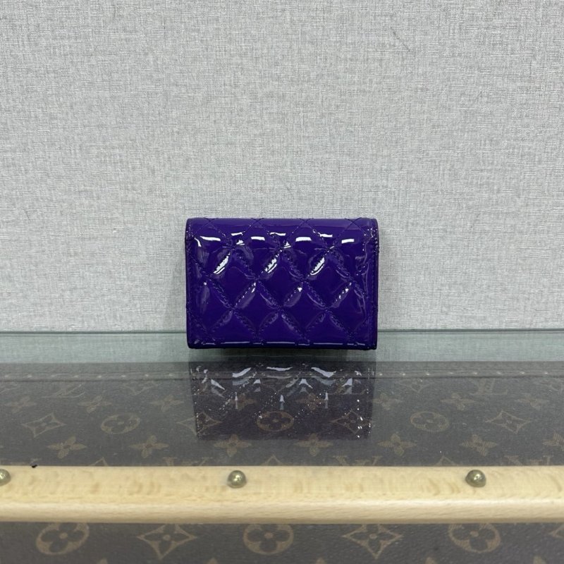 CHANEL 紫色漆皮銀扣翻蓋卡包 11*7.5*2.5 99新配件塵袋-5