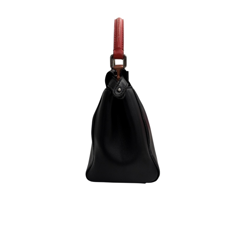 FENDI 芬迪 MICRO PEEKAPOO 迷你兩用包 皮革 橘紅色提把 黑色 銀扣-4