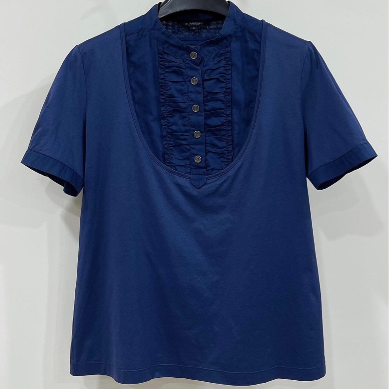 BURBERRY 倫敦 藍紫色滾邊拼接上衣-1