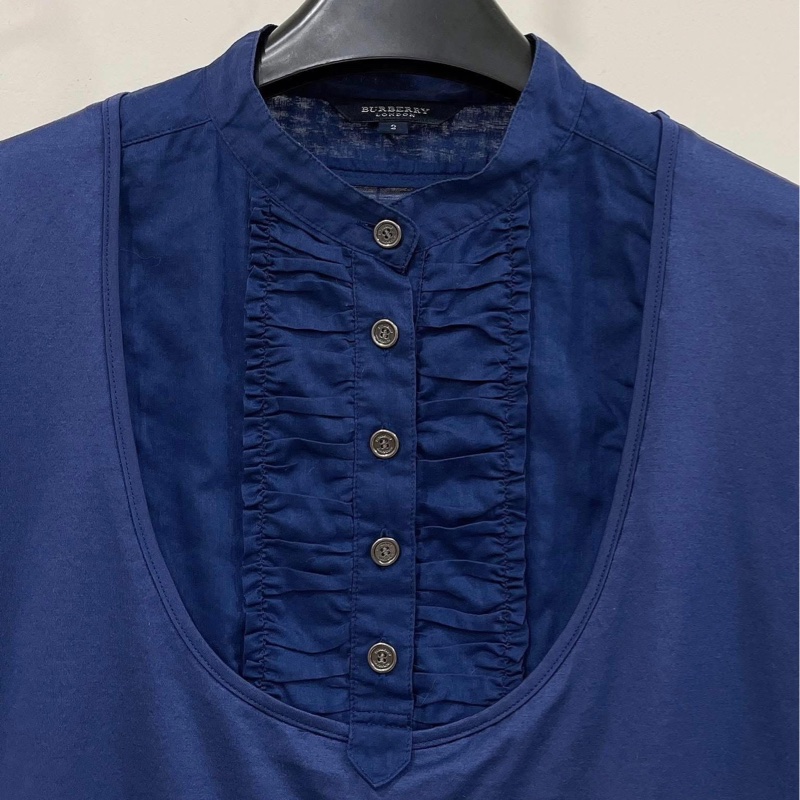 BURBERRY 倫敦 藍紫色滾邊拼接上衣-3