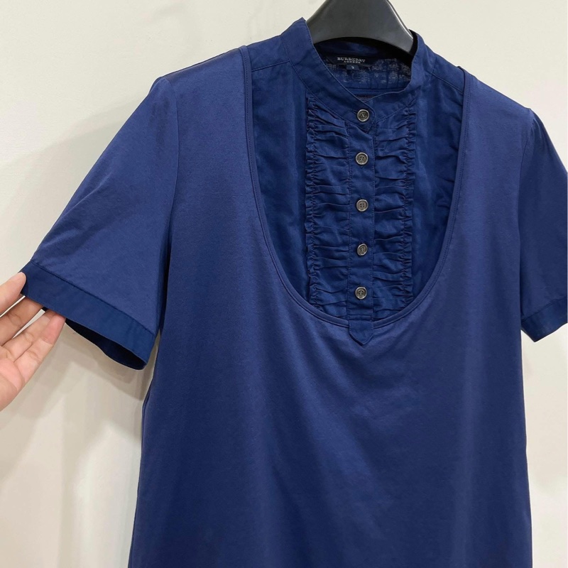 BURBERRY 倫敦 藍紫色滾邊拼接上衣-4