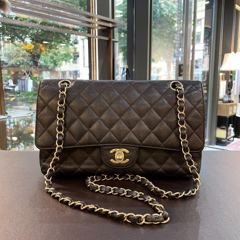 CHANEL CF25 黑金荔枝皮 燙金掉色 配件塵袋 細節私訊詢問-0
