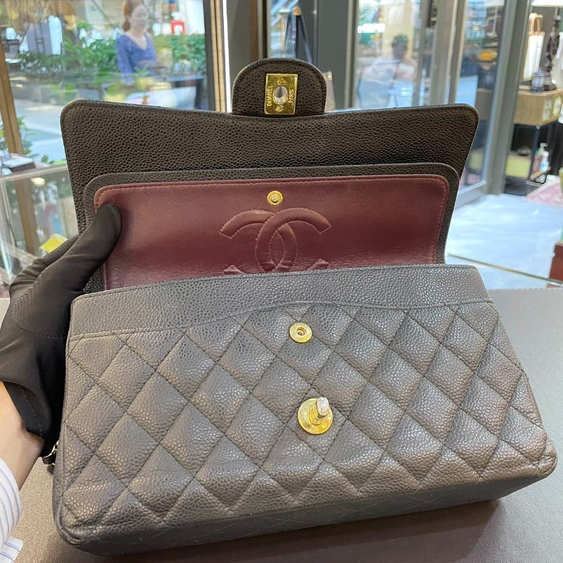 CHANEL CF25 黑金荔枝皮 燙金掉色 配件塵袋 細節私訊詢問-1