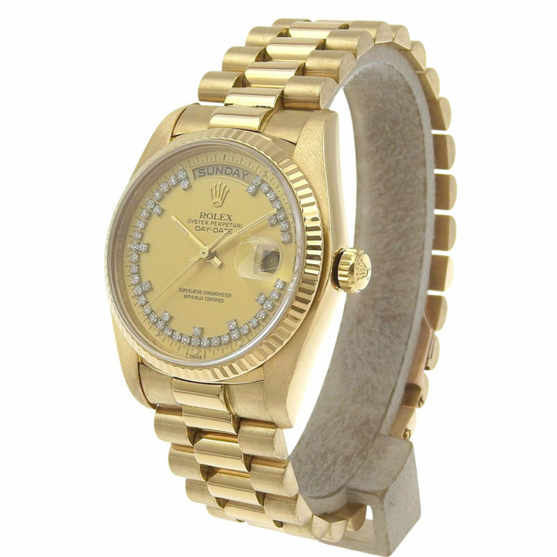 勞力士星期日曆型腕錶,3055 型機芯,18038LB,18K 黃金,1982 年,自動上鍊,模擬顯示,金色錶盤,男士-1