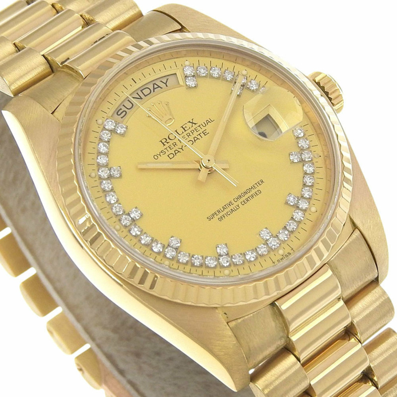 勞力士星期日曆型腕錶,3055 型機芯,18038LB,18K 黃金,1982 年,自動上鍊,模擬顯示,金色錶盤,男士-2