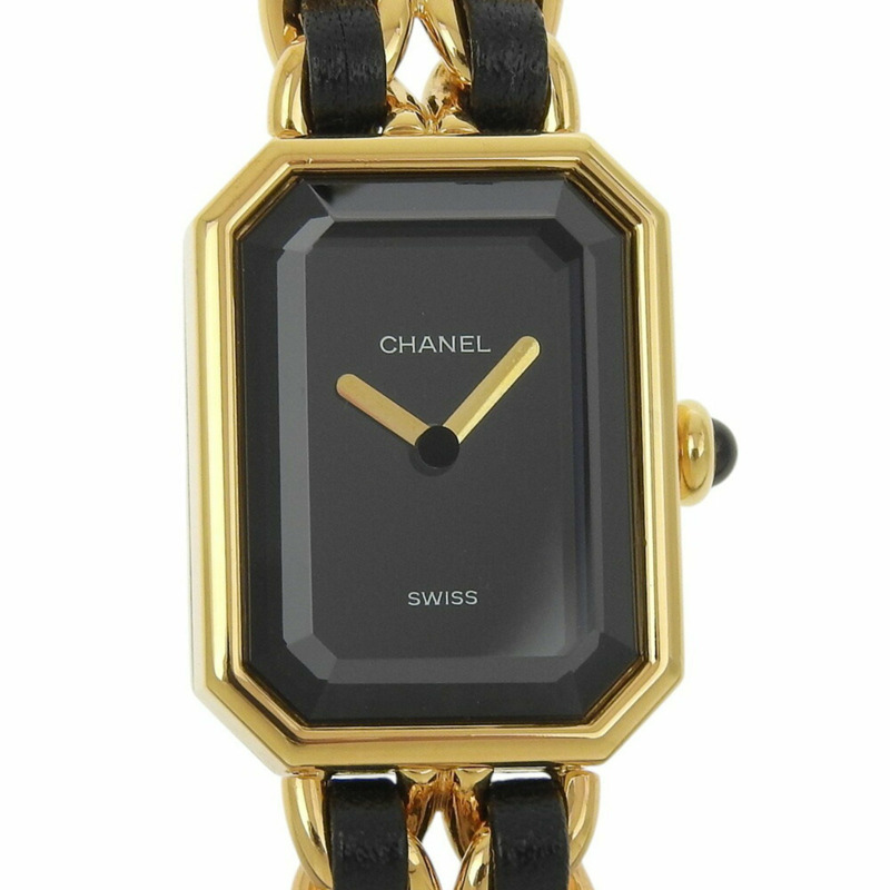 CHANEL Premiere S 腕錶 H0001，鍍金皮革石英機芯，模擬顯示，黑色錶盤，女士-0