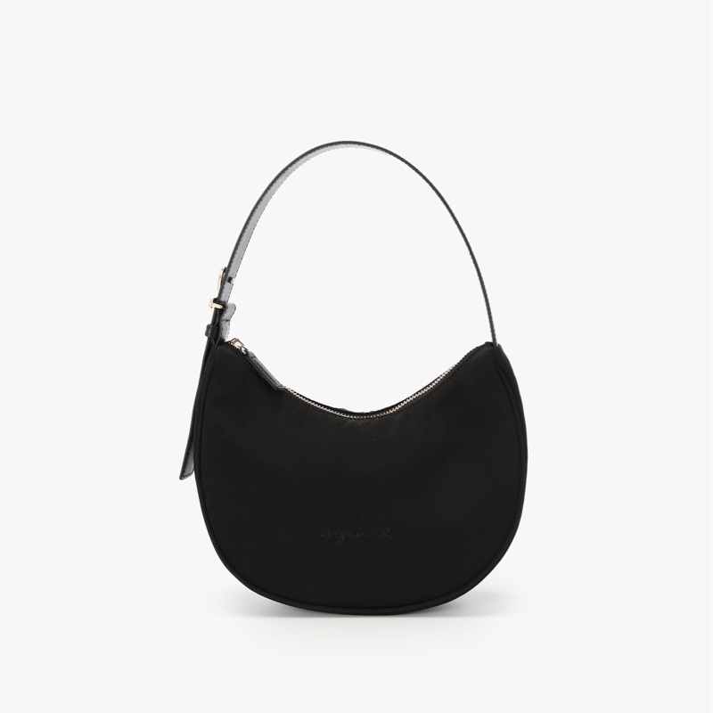 Agnes b.黑色彎月肩背包 全新-2