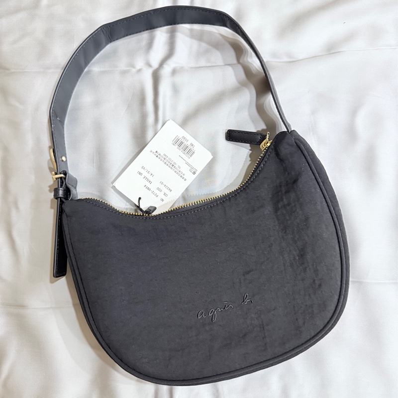 Agnes b.黑色彎月肩背包 全新-9