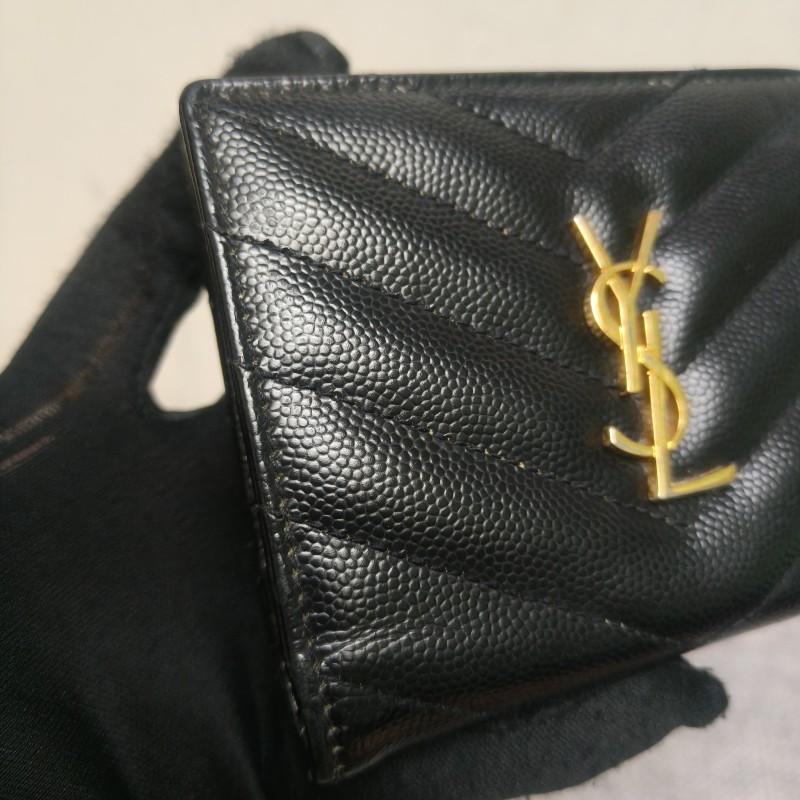 🔥10/3-10/31週年慶🔥【超狂優惠】✨YSL✨SAINT LAURENT （附盒/防塵袋）聖羅蘭 黑金 魚子醬 短夾 皮夾 錢包/二手精品/二手皮夾/保證正品🌳二手樹屋🌳-12