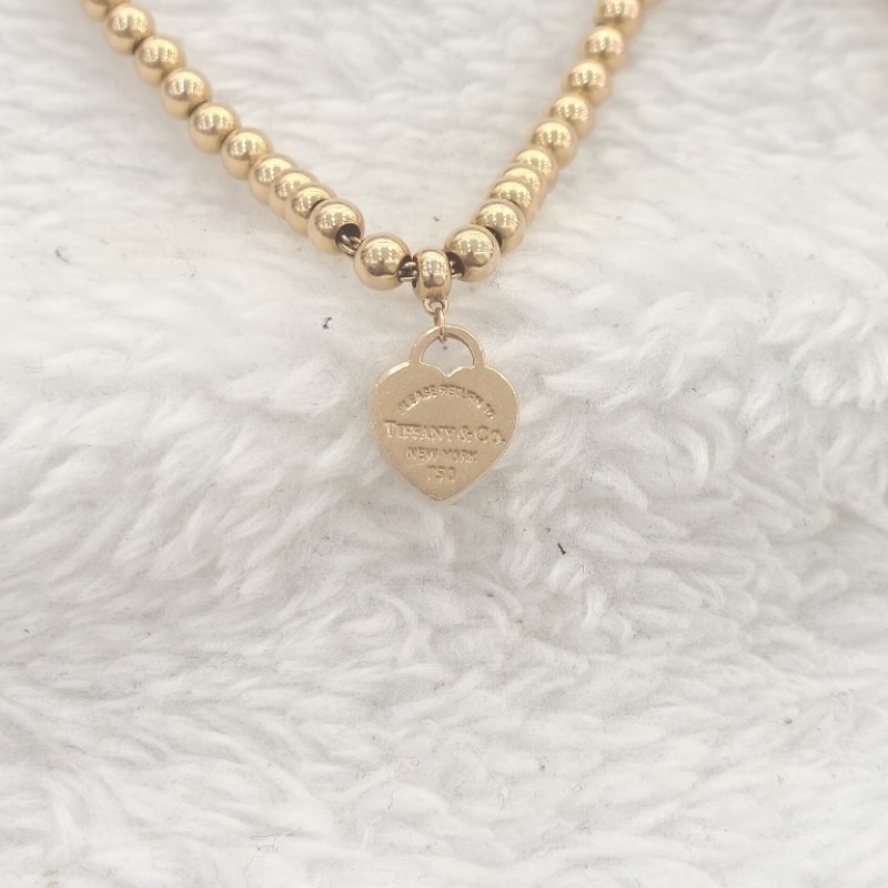 Tiffany/蒂芙尼❤️18k玫瑰金金珠愛心 心形手鏈-1