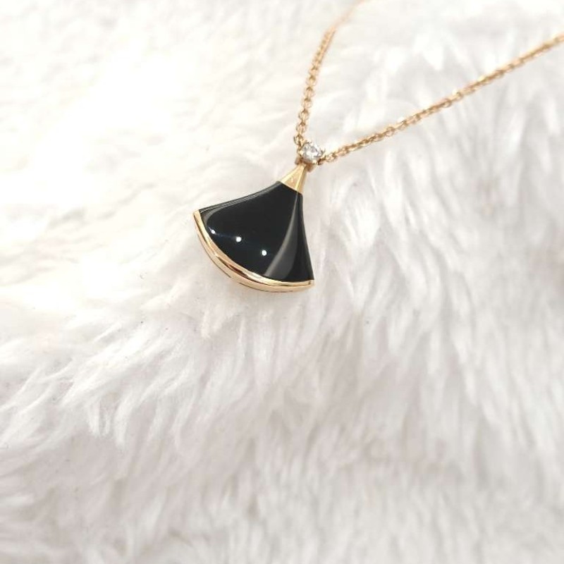 BVLGARI/寶格麗 DIVAS' DREAM系列18k玫瑰金單鑽黑瑪瑙小號扇子項鏈-2