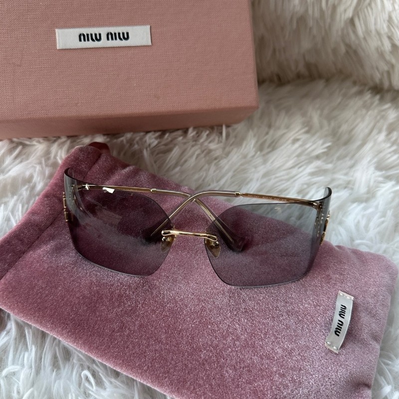 miumiu 繆繆 MU54YS 墨鏡 太陽鏡 金色logo 細鏡腿 不規則形-0