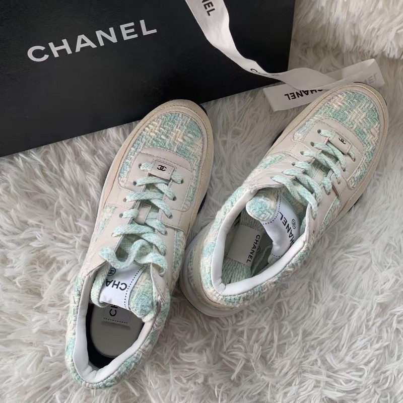 香奈兒Chanel 毛呢鞋 綠色運動球鞋 37碼-0
