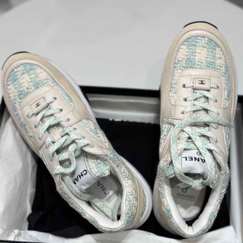 香奈兒Chanel 毛呢鞋 綠色運動球鞋 37碼-1