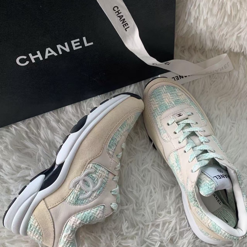 香奈兒Chanel 毛呢鞋 綠色運動球鞋 37碼-7