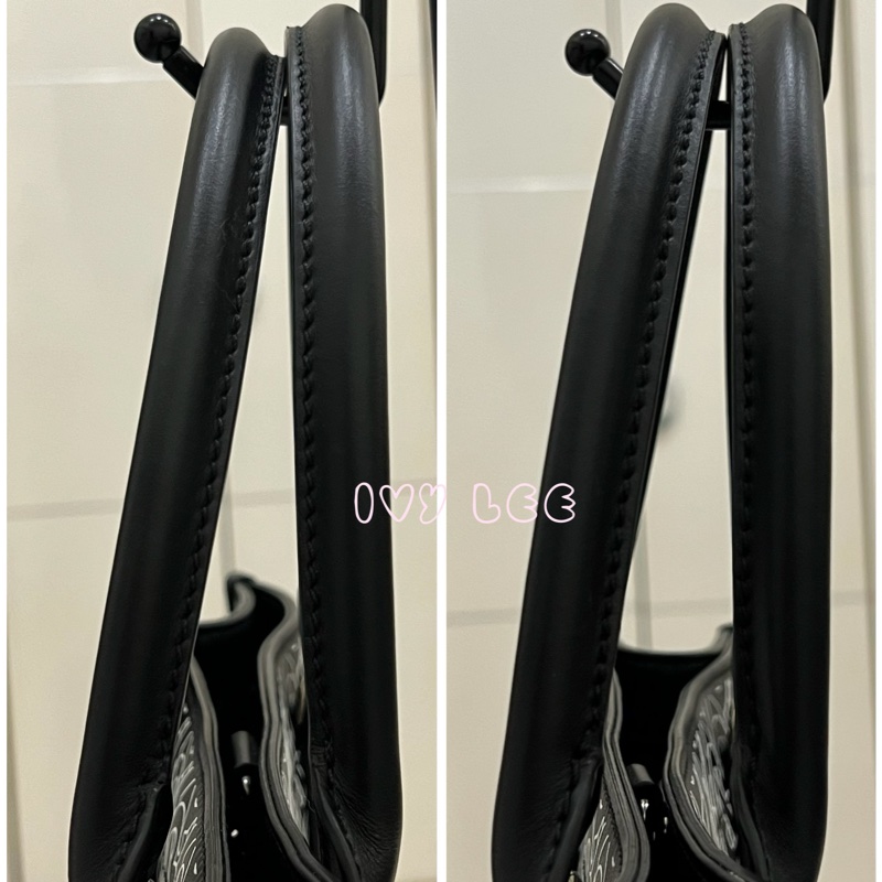 BURBERRY 經典黑色牛皮 滿版LOGO 托特包 男士 斜背包 手提包 正品 二手精品-9