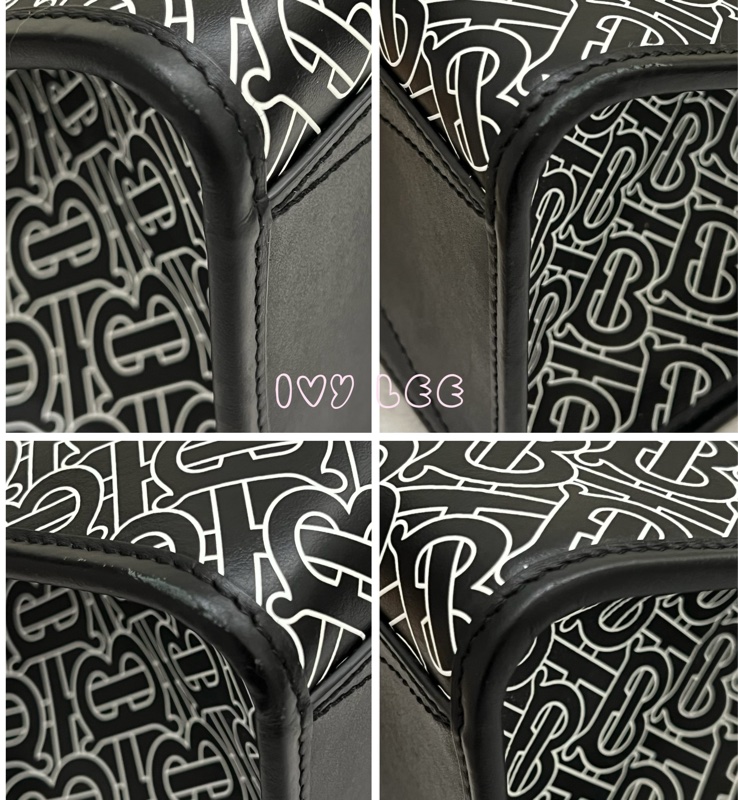 BURBERRY 經典黑色牛皮 滿版LOGO 托特包 男士 斜背包 手提包 正品 二手精品-18