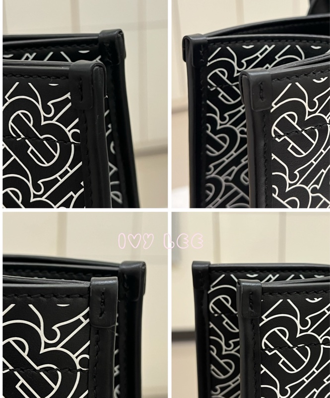 BURBERRY 經典黑色牛皮 滿版LOGO 托特包 男士 斜背包 手提包 正品 二手精品-19