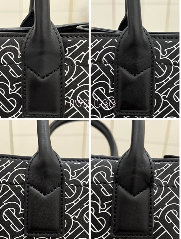 BURBERRY 經典黑色牛皮 滿版LOGO 托特包 男士 斜背包 手提包 正品 二手精品-20