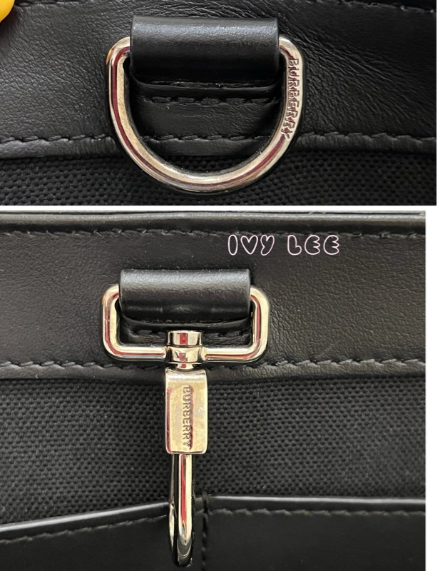 BURBERRY 經典黑色牛皮 滿版LOGO 托特包 男士 斜背包 手提包 正品 二手精品-22