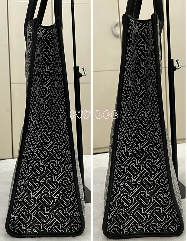 BURBERRY 經典黑色牛皮 滿版LOGO 托特包 男士 斜背包 手提包 正品 二手精品-23