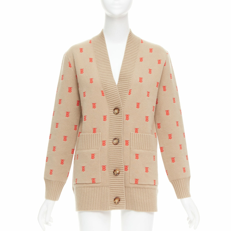 BURBERRY TB monogram camel red cashmere blend oversied cardigan XS-0