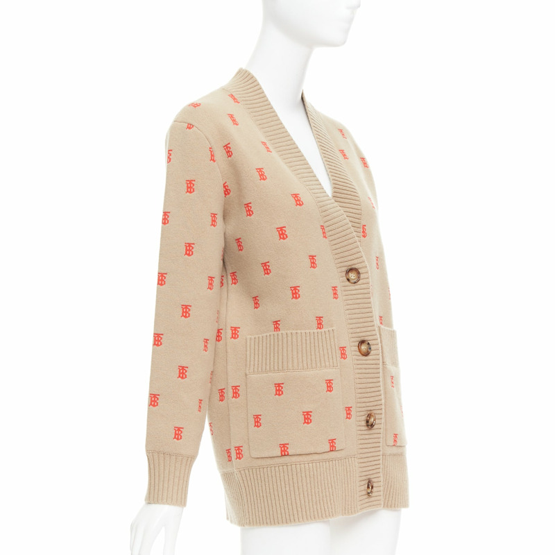 BURBERRY TB monogram camel red cashmere blend oversied cardigan XS-3