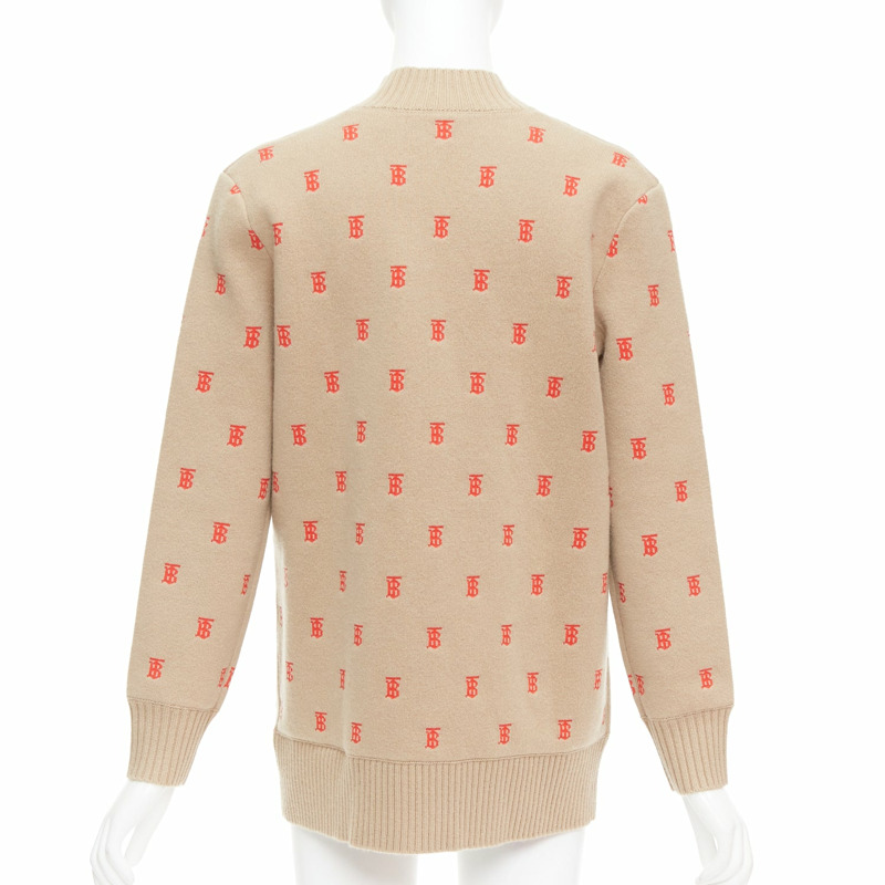 BURBERRY TB monogram camel red cashmere blend oversied cardigan XS-5