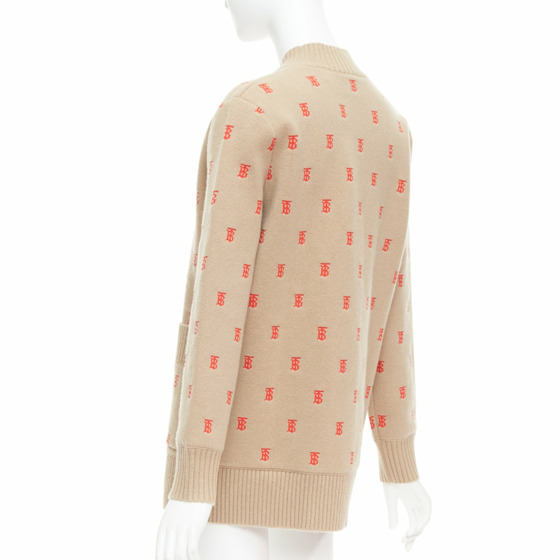 BURBERRY TB monogram camel red cashmere blend oversied cardigan XS-6