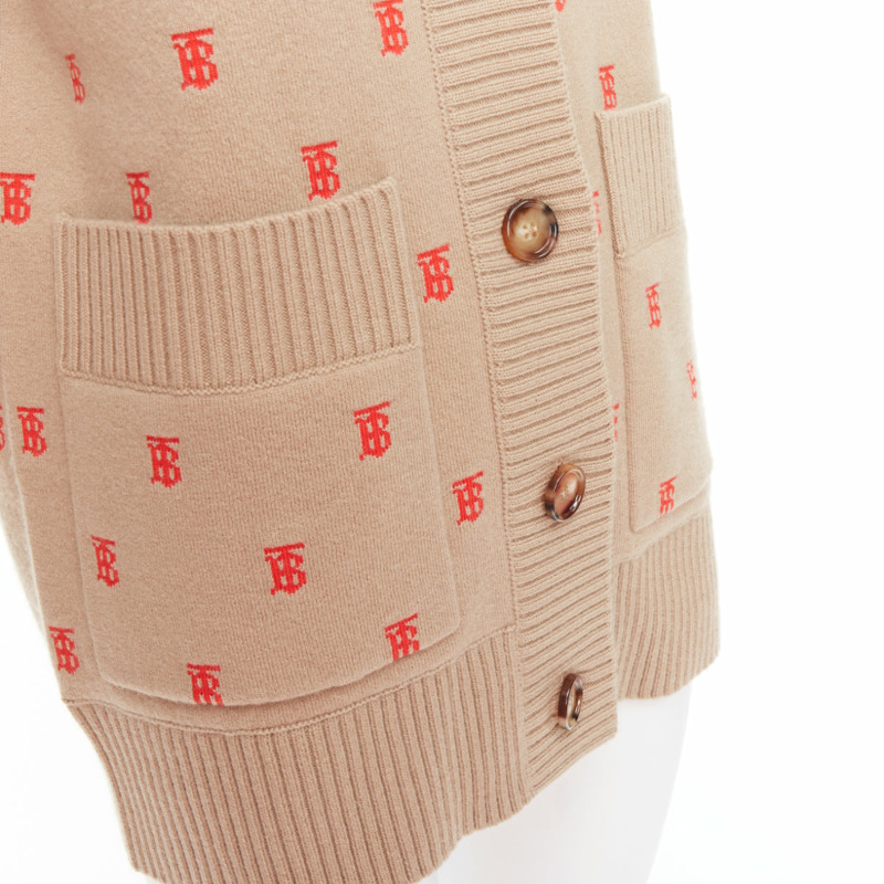 BURBERRY TB monogram camel red cashmere blend oversied cardigan XS-7