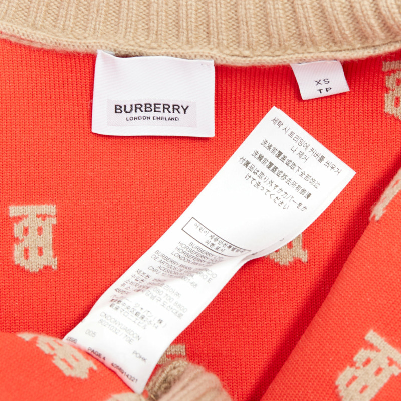 BURBERRY TB monogram camel red cashmere blend oversied cardigan XS-8